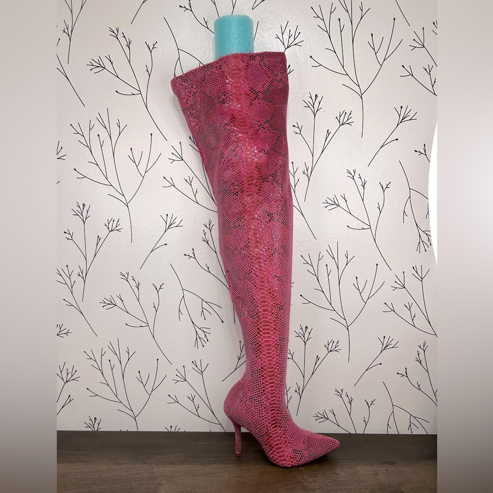Azalea Wang Pink Python Thigh High Boots